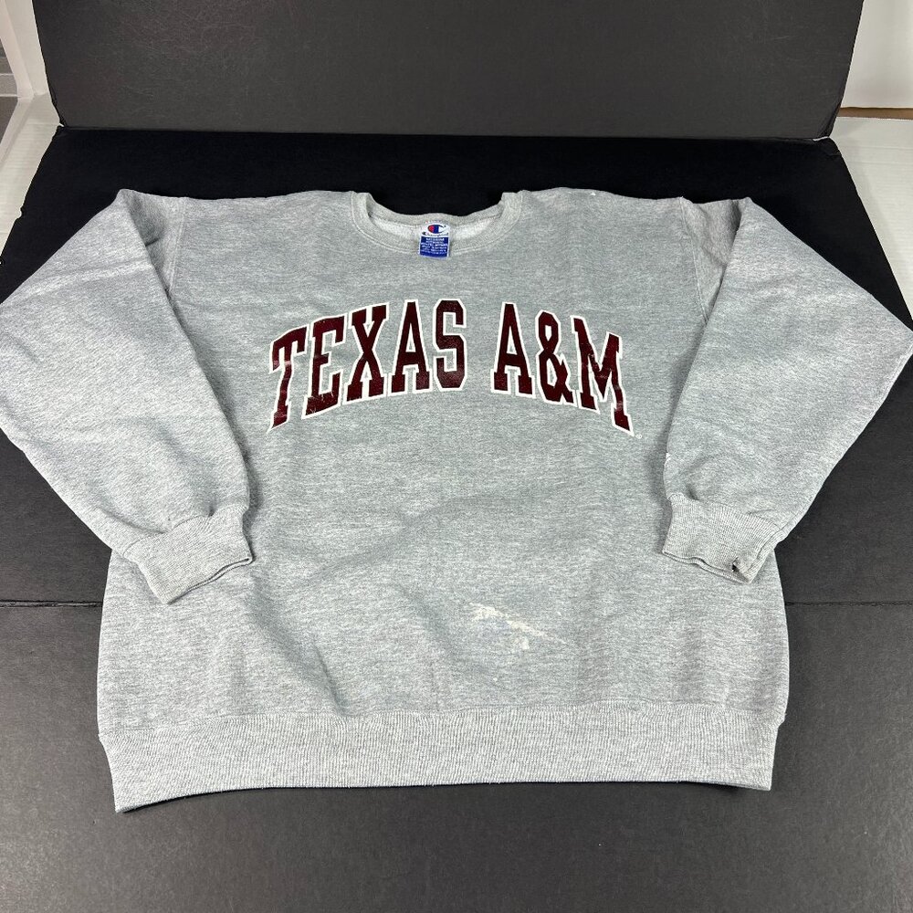 Y2K Champion Texas A&M Aggies Sweatshirt Medium Grey Faded Pullover Crewneck